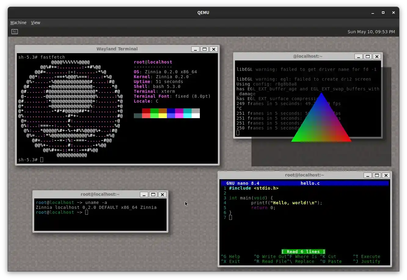 zinnia qemu with weston