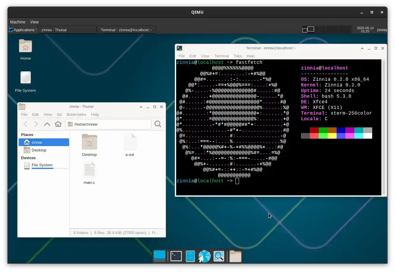 zinnia qemu with xfce